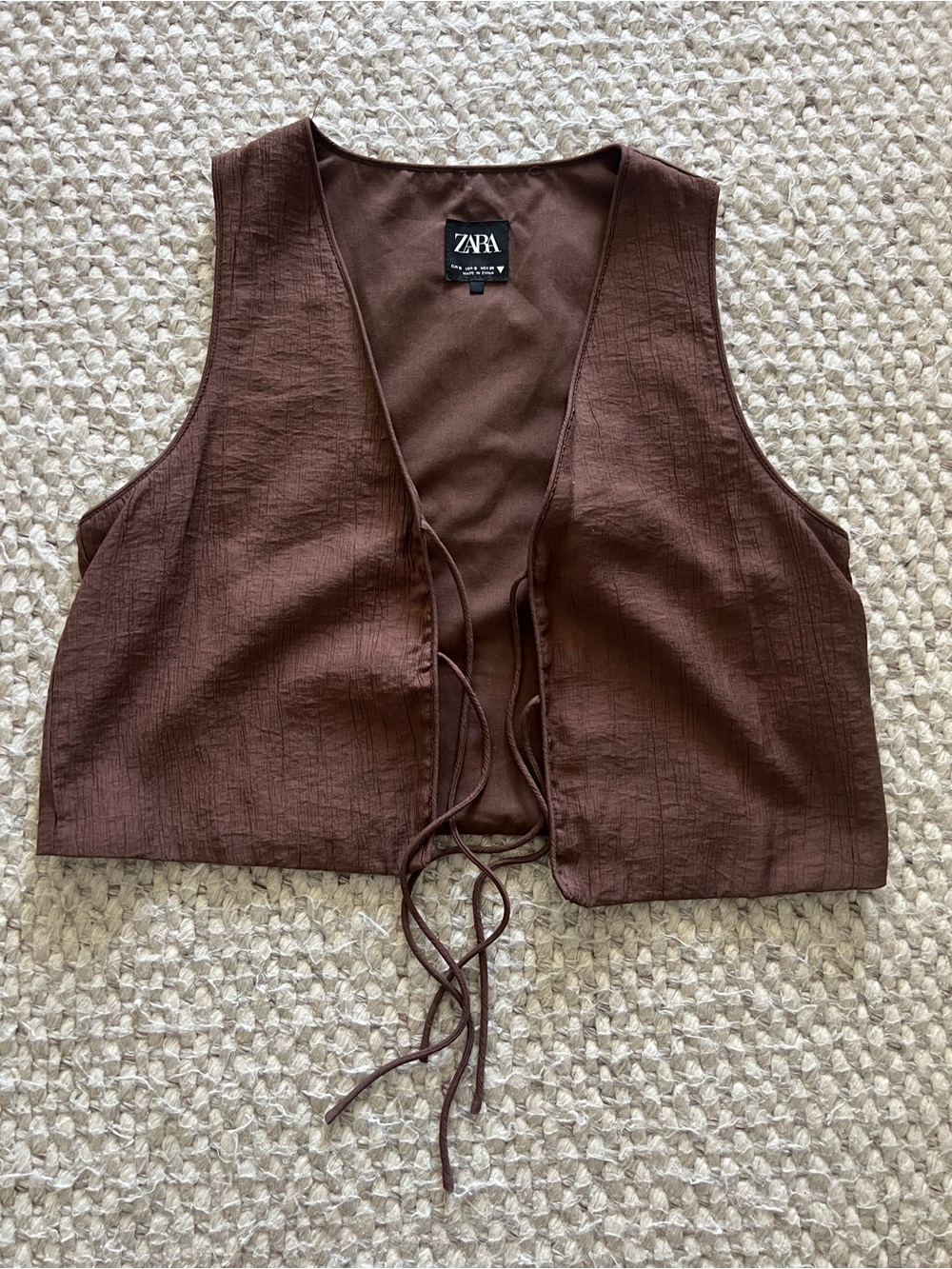 Zara Brown Tie-Front Crop Vest